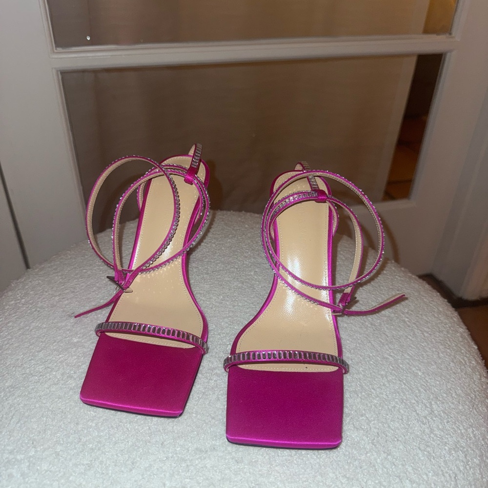 Mach and Mach Women's Strappy Square-Toe Heeled Sandals in Fuchsia